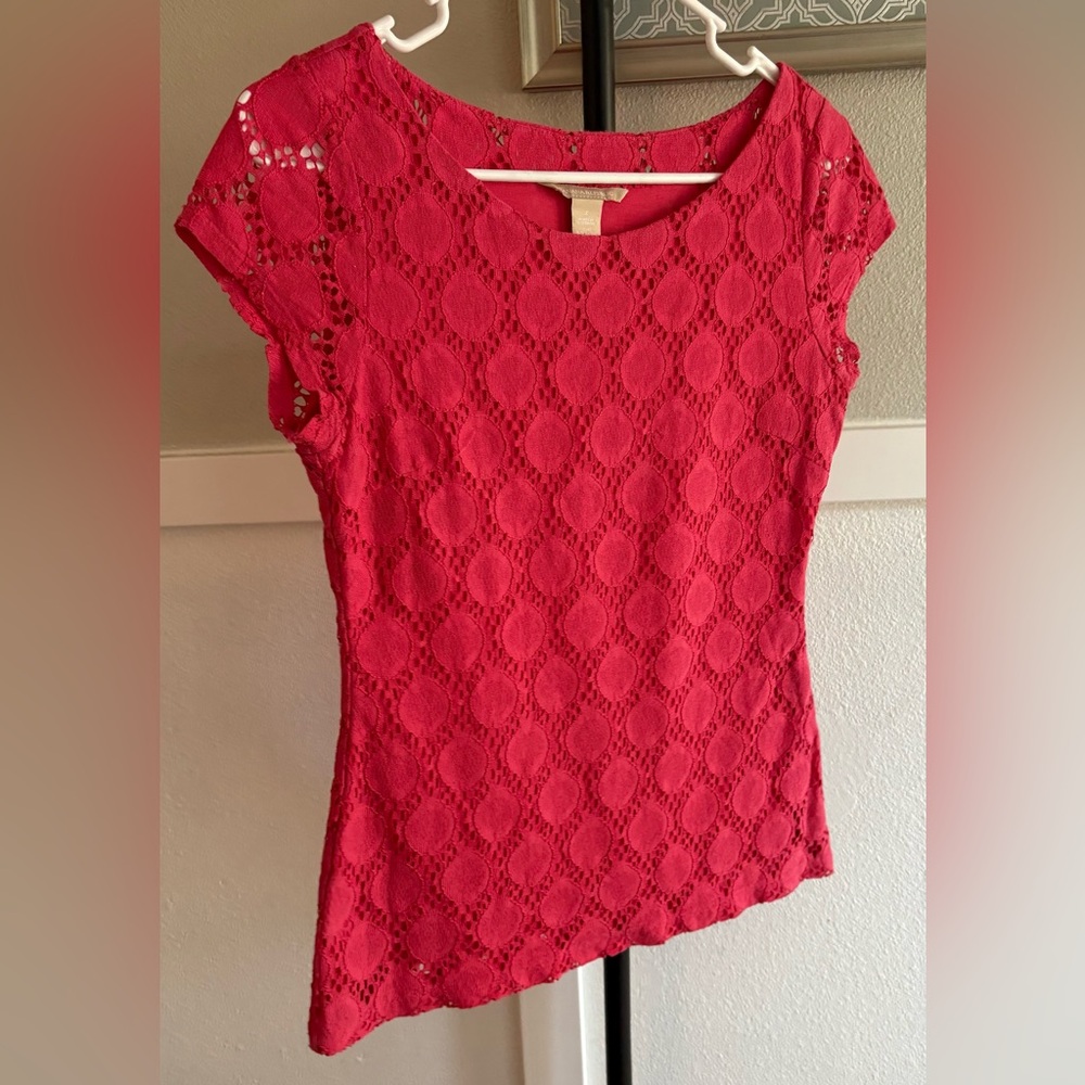 Banana Republic Red Lace Short Sleeve Top Size 2